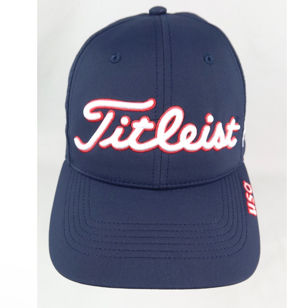 Titleist Navy Blue Red USA Tour Performance Foot Joy Pro V1 Adjustable Golf Hat